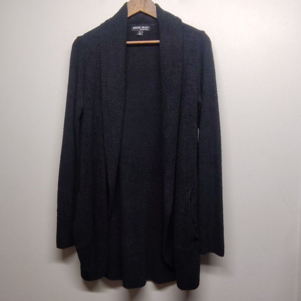Barefoot Dreams Cozychic Lite Cardigan Sweater Women M Black Open Comfy Casual